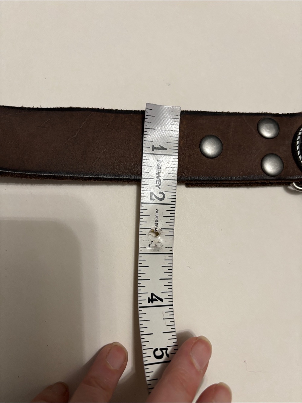 Full Grain Brown Leather Belt with Ornate Silver-Tone Floral Buckle - Picture 14 of 16